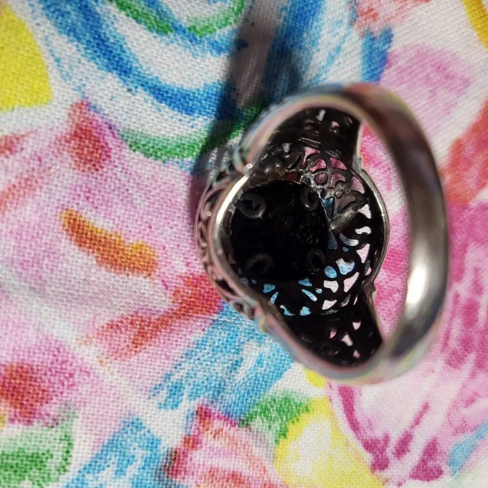 Vintage Black Onyx Filigree Sterling Silver Ring